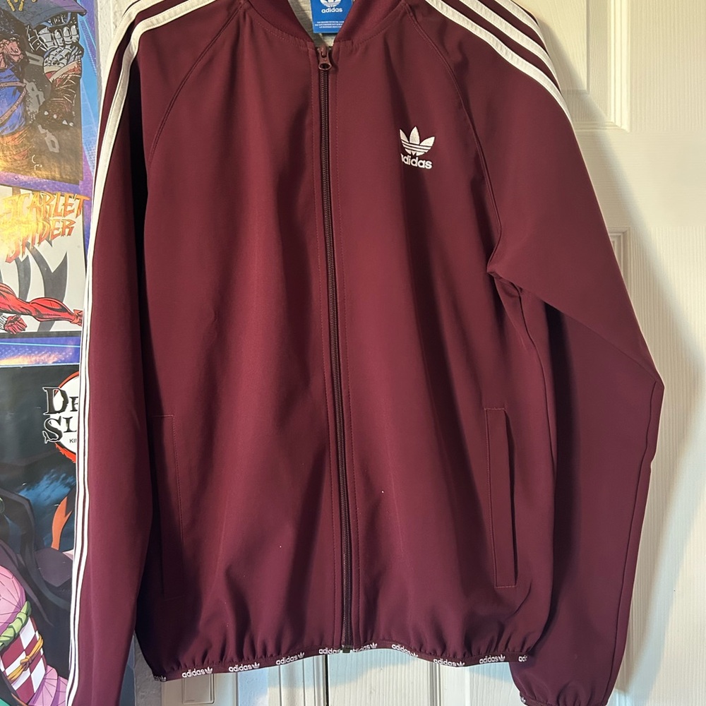 Adidas Burgundy Jacket with White Accents